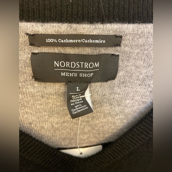 NWT Nordstrom Men's Shop V Neck Long Sleeve Cashmere Sweater Black Size Large - Picture 4 of 7